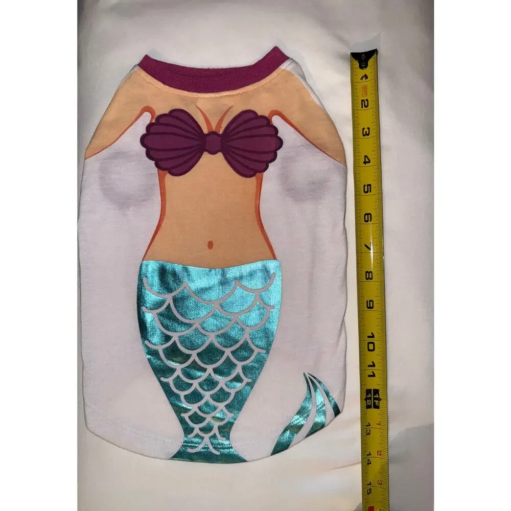 Top Paw Size Medium Mermaid Costume Dog Shirt - Metallic Teal Scale Print
